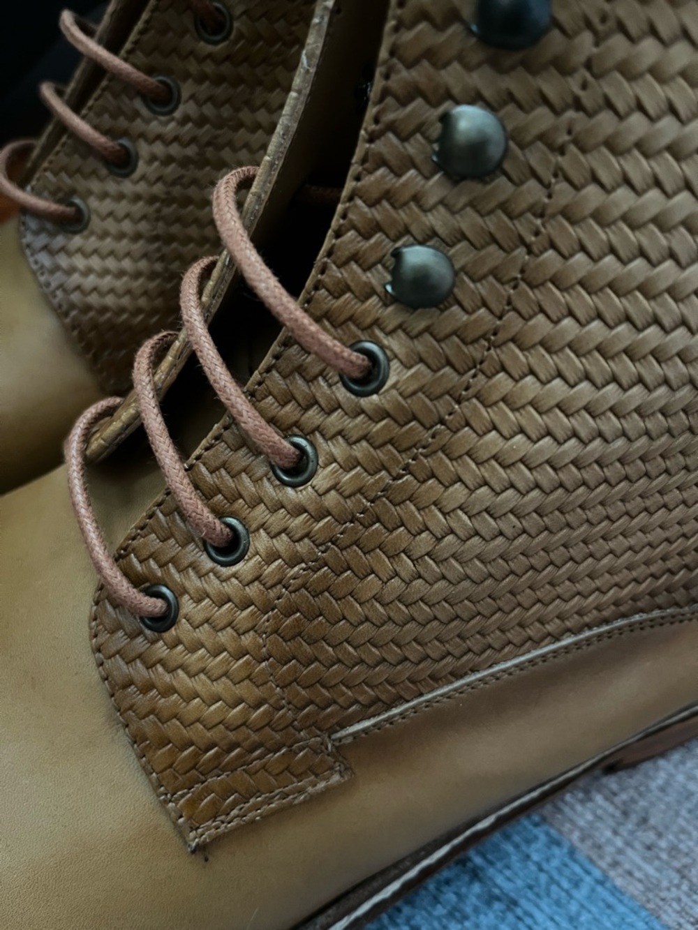 TAFT Woven Cap Toe Boots Tan Leather Size 44 Men’s Lace Up Dress Boot Spain - Picture 8 of 12